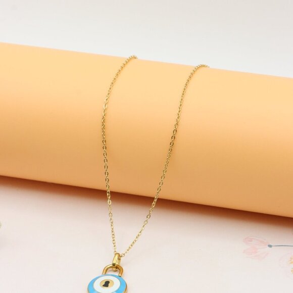 Yellow Gold Evil Eye Lock Necklace, XPNL0295 - Picture 9 of 13